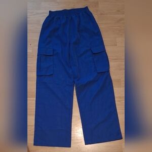 Effordram Womens Blue Wide Leg Cargo Pants Size Small